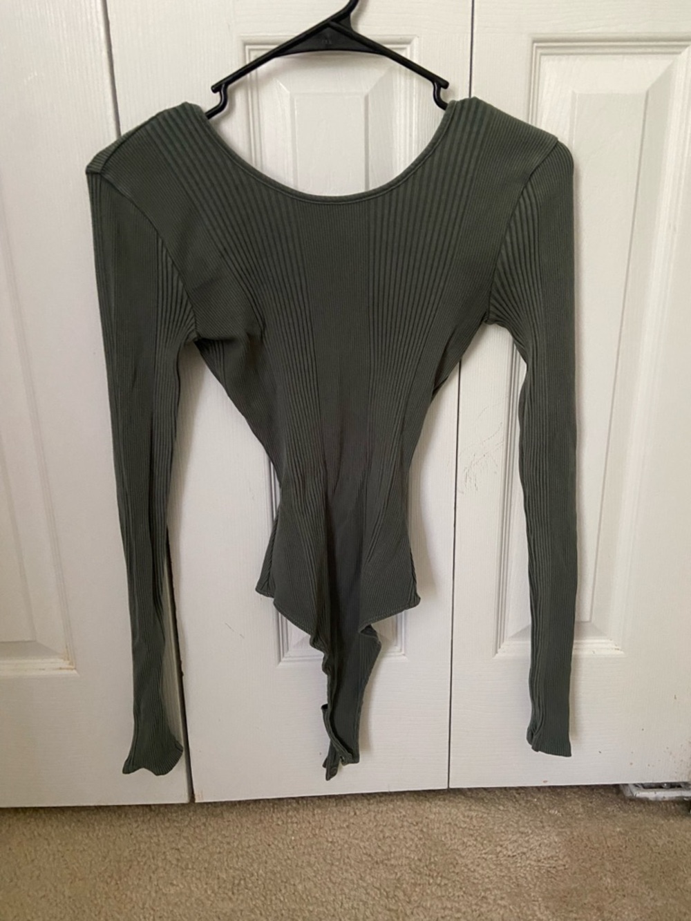 aerie Olive Ribbed Long-Sleeve Scoop Neck Bodysuit